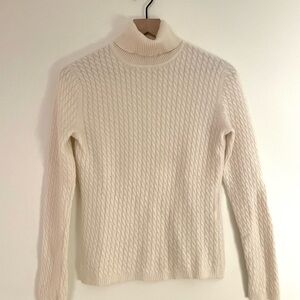 Talbots Cream Cashmere Cable Knit Turtleneck Sweater